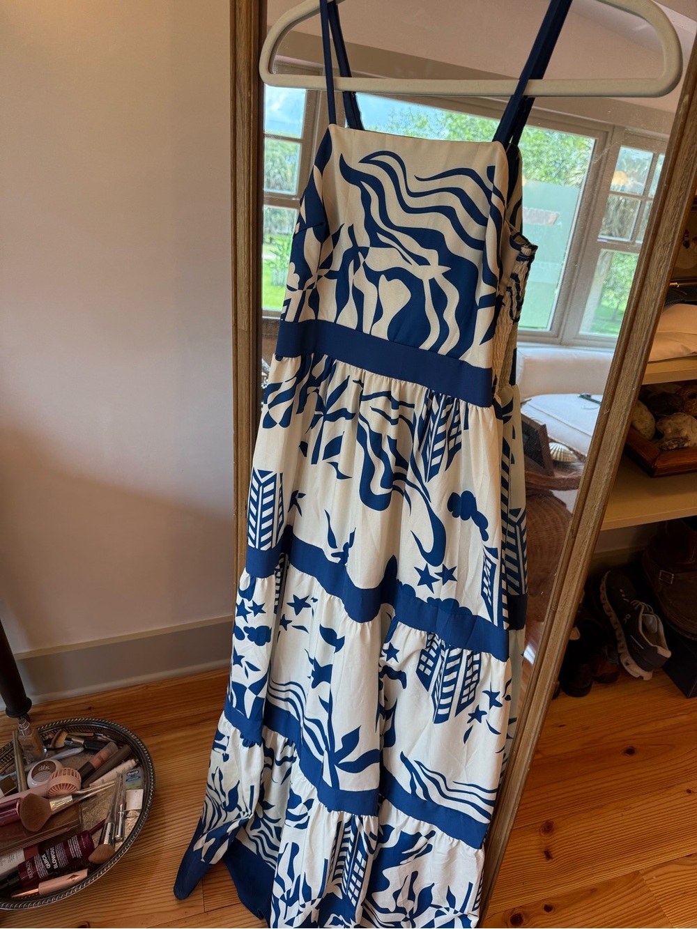 Navy and White Printed Maxi Sundress